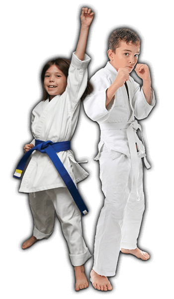 Martial Arts Lessons for Kids in Strongville OH - Happy Blue Belt Girl and Focused Boy Banner